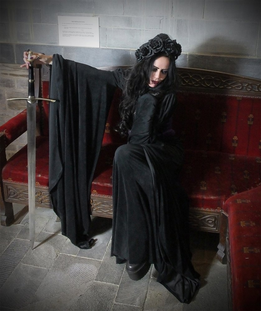 Elanorwen Gown - witchy clothing - steamed velvet medieval goth arthurian witch dress by Moonmaiden