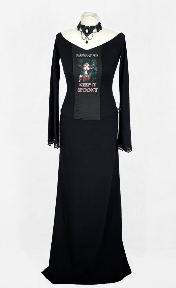 Witchy Cotton Skirt and Keep it Spooky Raven Top by Moonmaiden Gothic Clothing