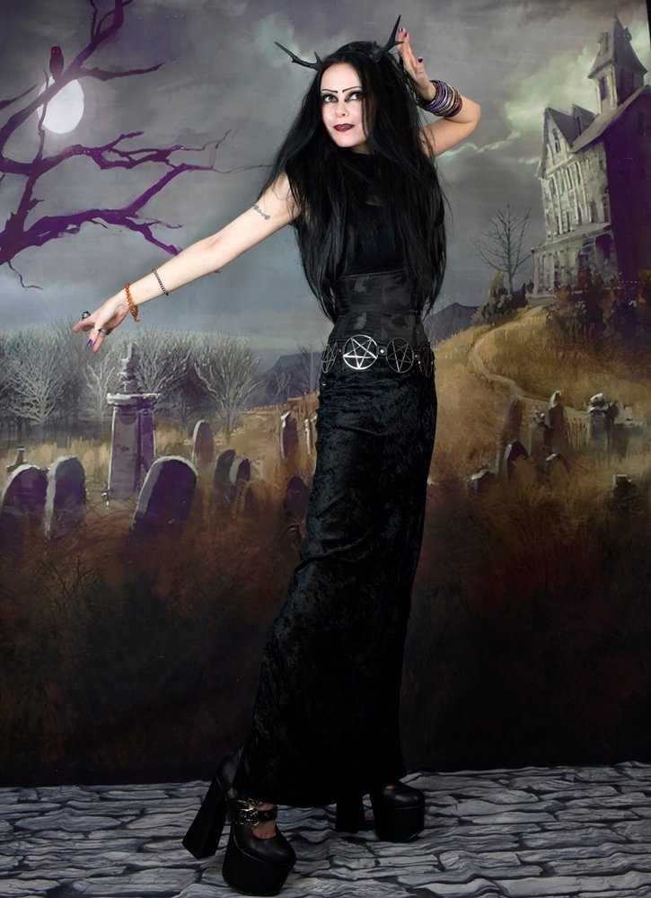 Razor Skirt - crushed velvet gothic split witch skirt by Moonmaiden Gothic Clothing