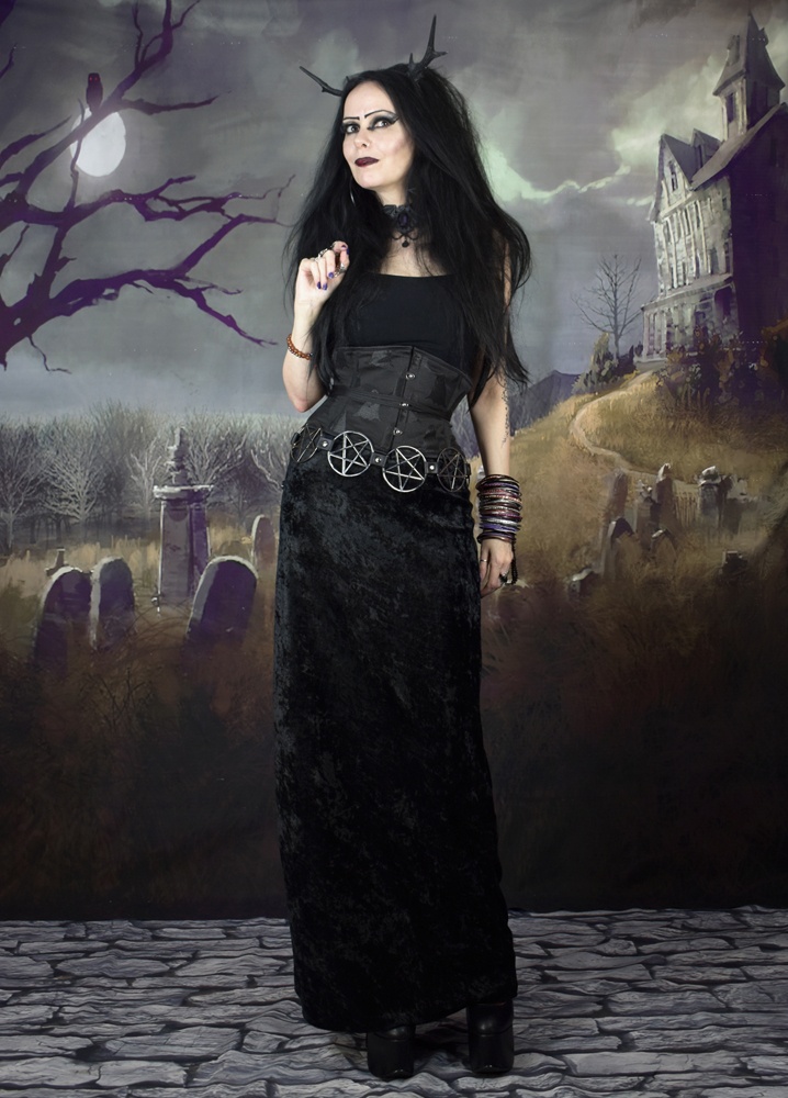 Razor Skirt - crushed velvet gothic split witch skirt by Moonmaiden Gothic Clothing