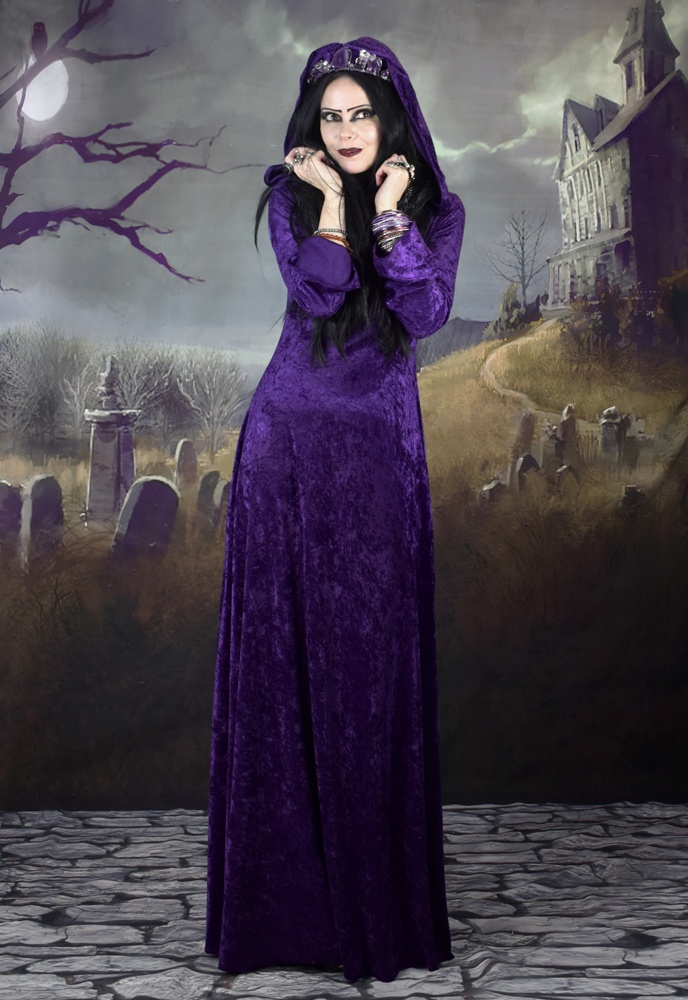 Ritual Hooded Dress - crushed velvet gothic medieval hoodie witch dress by Moonmaiden Gothic Clothing
