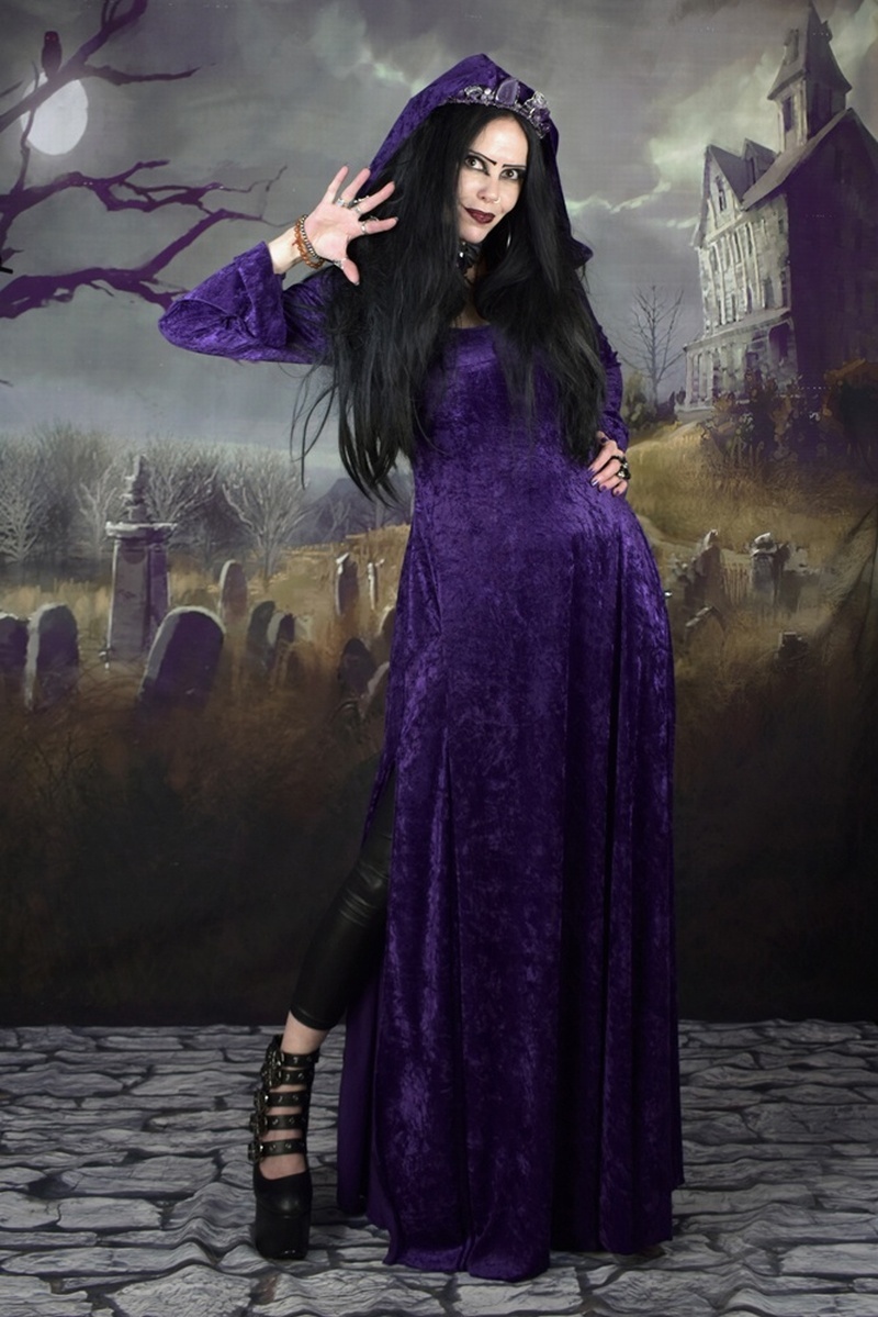 Ritual Hooded Dress - crushed velvet gothic medieval hoodie witch dress by Moonmaiden Gothic Clothing