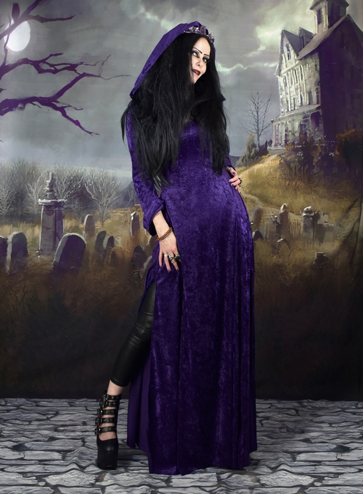 Ritual Hooded Dress - long crushed velvet hooded goth witchy witch dress by Moonmaiden Gothic Clothing