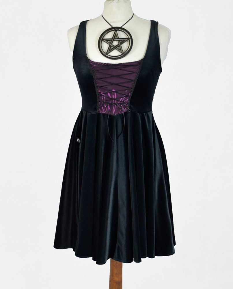 Lady Boleyn Minidress - steamed velvet and taffeta bias cut empire line steampunk goth mini dress by Moonmaiden Gothic Clothing