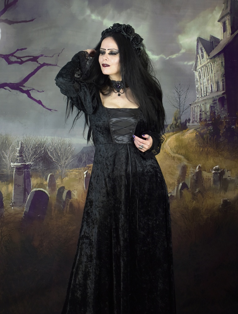 Vampire Betrothal Gown - crushed velvet gothic medieval empire-line witch dress by Moonmaiden Gothic Clothing