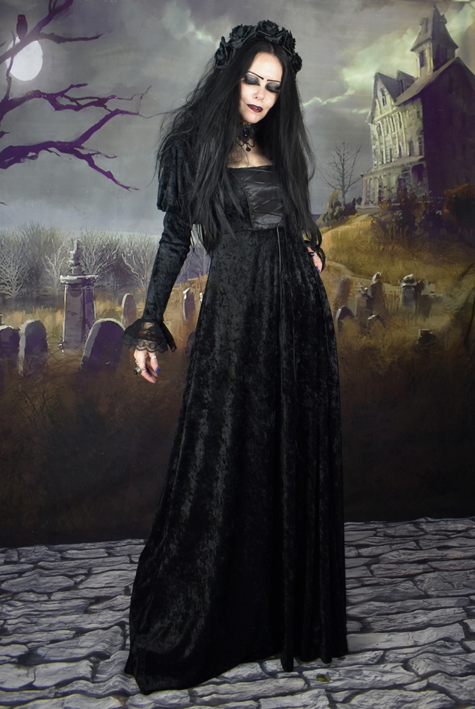 Vampire Betrothal Gown - crushed velvet gothic medieval empire-line witch dress by Moonmaiden Gothic Clothing