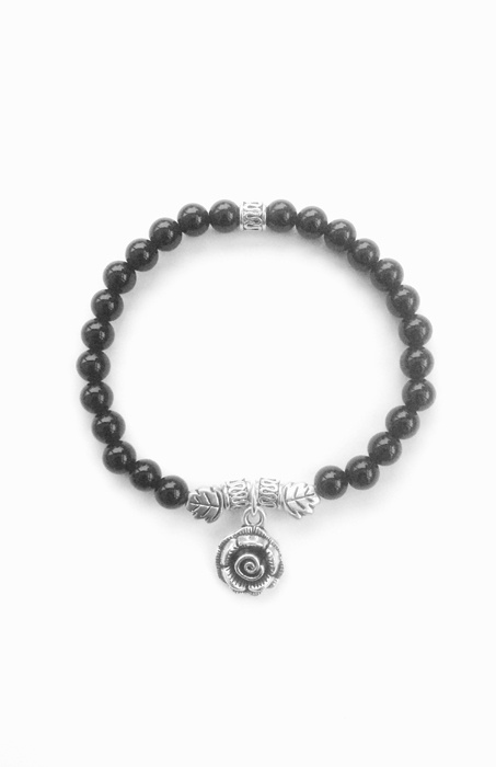 My Beautiful Gothic Black Onyx Gemstone & Rose Charm Bracelet