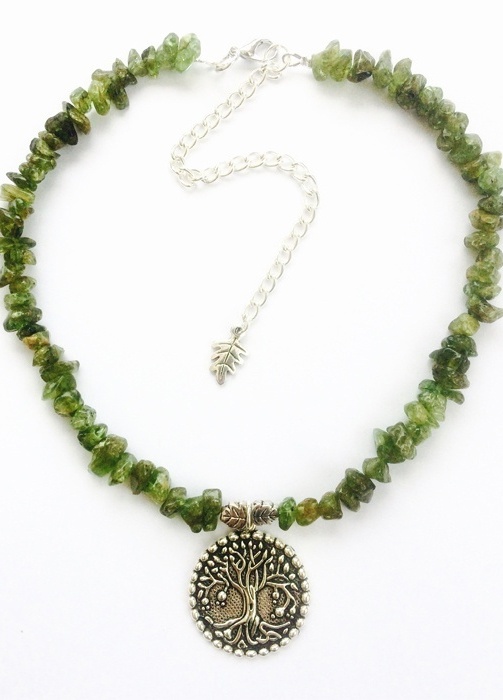 My Beautiful Gothic Peridot Gemstone & Tree Of Life Choker Necklace