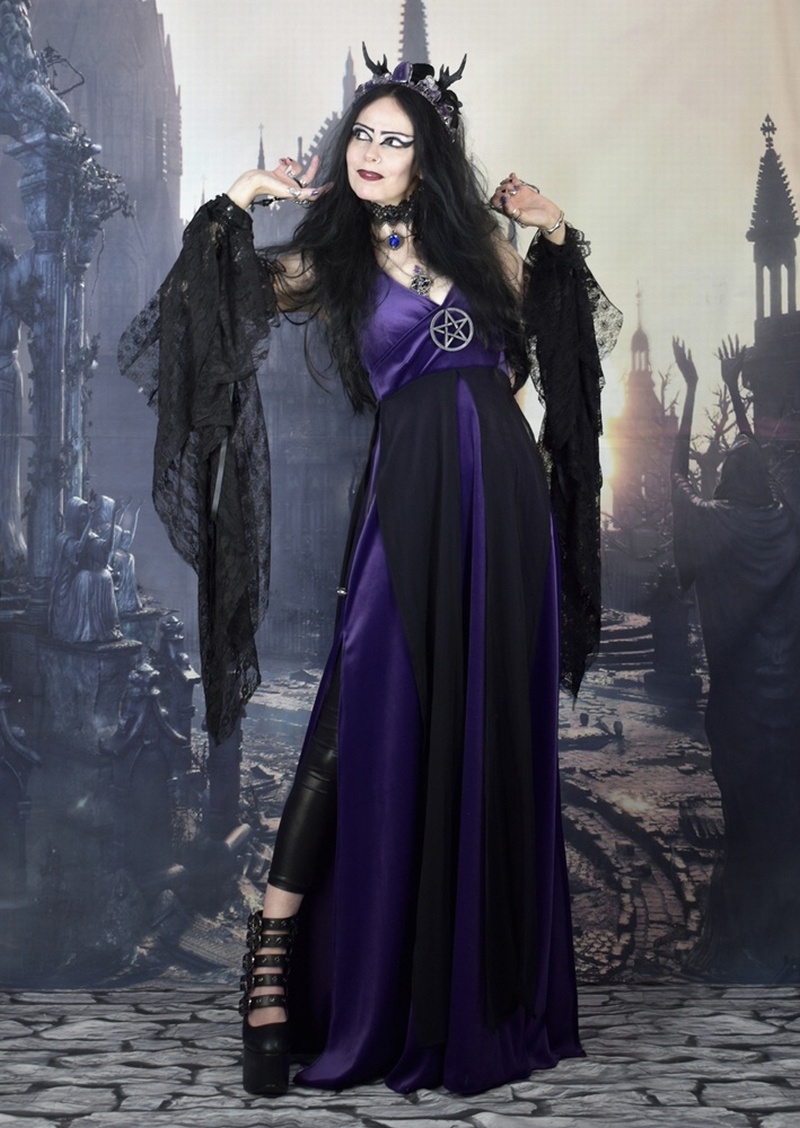 Pentagram Witch Dress - steamed velvet and mesh wiccan goth dress by Moonmaiden Gothic Clothing