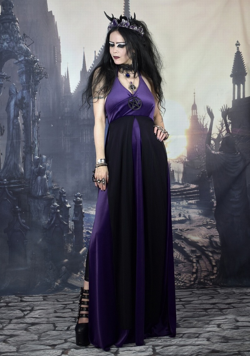 Pentagram Witch Dress - steamed velvet and mesh wiccan goth dress by Moonmaiden Gothic Clothing