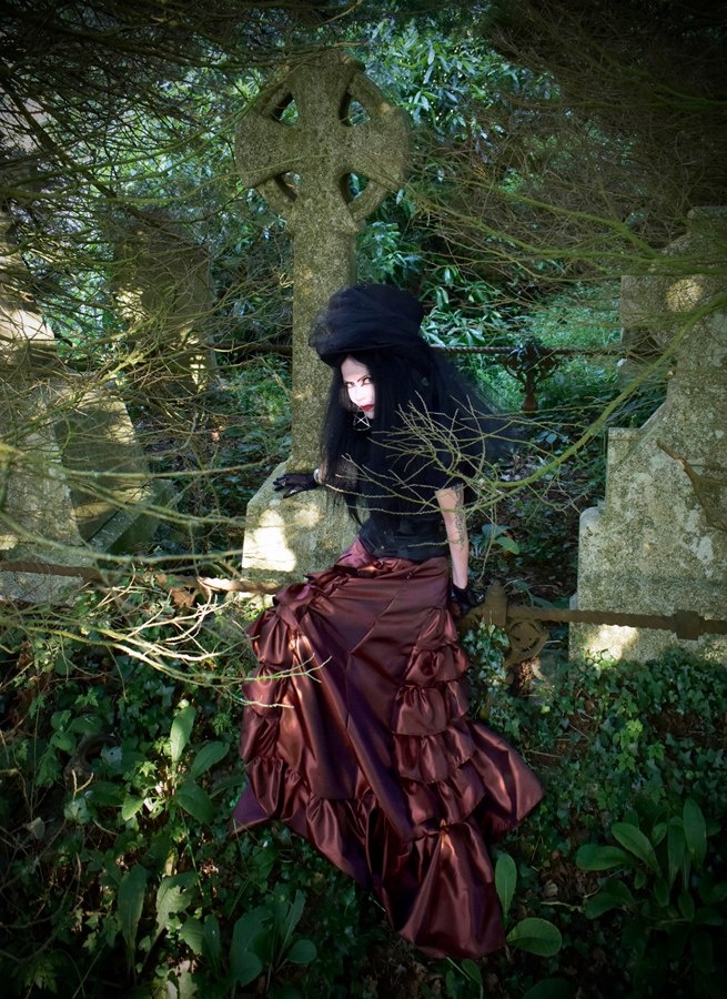 Graveheart Skirt - long tiered and ruffled taffeta steampunk goth witchy skirt by Moonmaiden Gothic Clothing