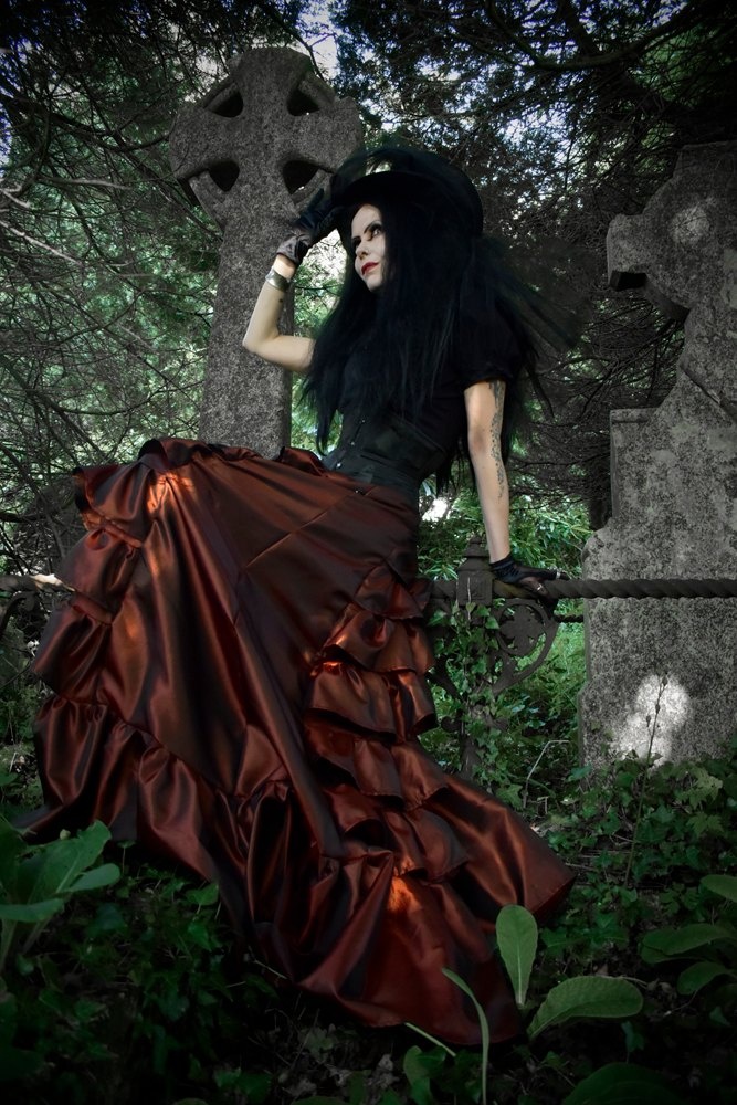Graveheart Skirt - long tiered and ruffled taffeta steampunk goth witchy skirt by Moonmaiden Gothic Clothing