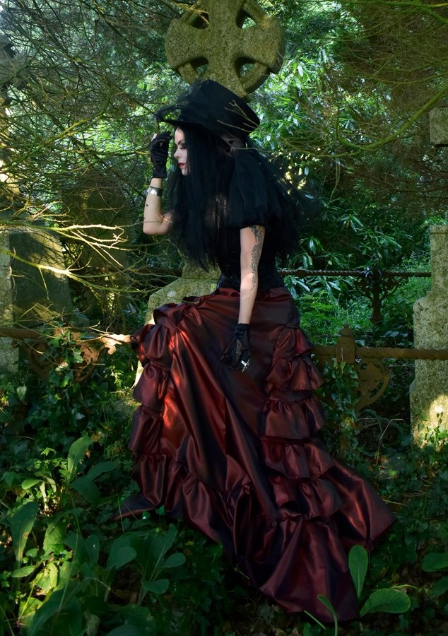 Graveheart Skirt - long tiered and ruffled taffeta steampunk goth witchy skirt by Moonmaiden Gothic Clothing