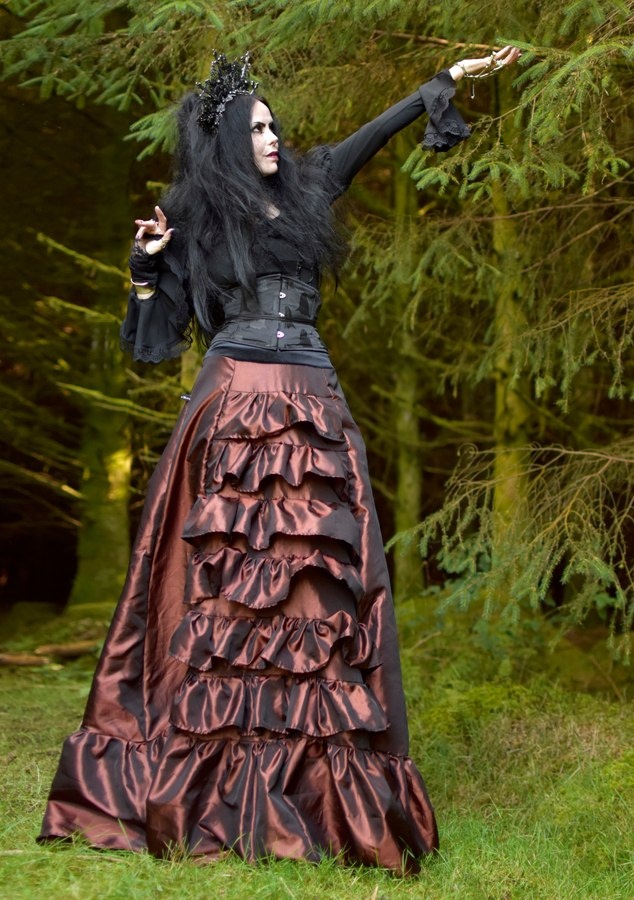 Graveheart Skirt - long tiered and ruffled taffeta steampunk goth witchy skirt by Moonmaiden Gothic Clothing
