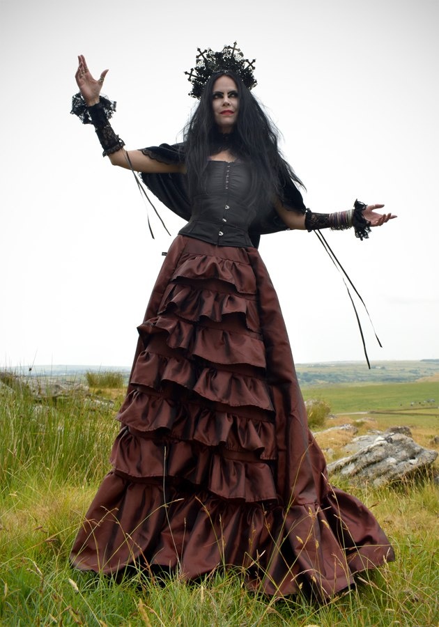 Graveheart Skirt - long tiered and ruffled taffeta steampunk goth witchy skirt by Moonmaiden Gothic Clothing