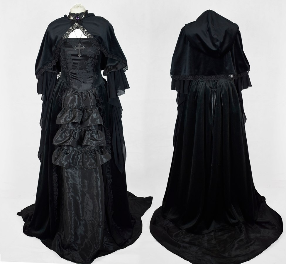 Adella Capelet - steamed velvet and lace trim hooded goth witch steampunk mini-cloak by Moonmaiden Gothic Clothing