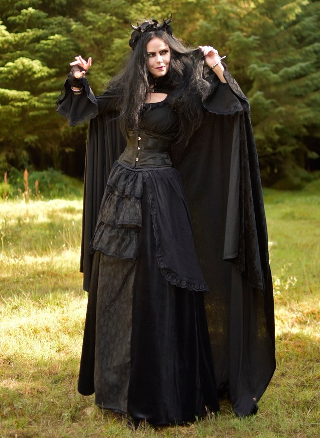 Adella Skirt - long steamed velvet, taffeta, lace and mesh steampunk goth witch skirt by Moonmaiden Gothic Clothing