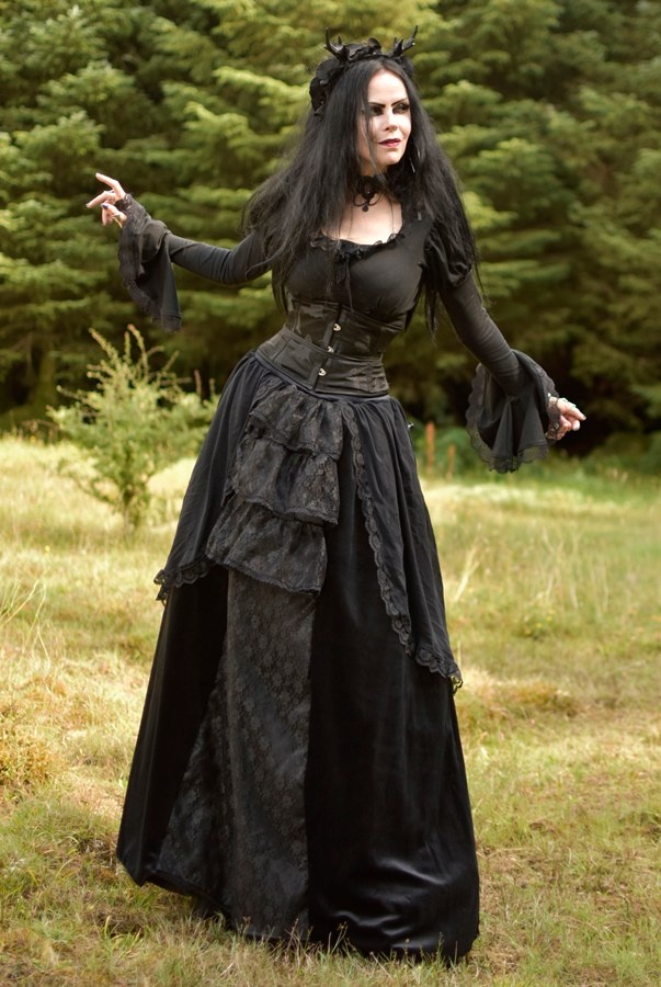 Adella Skirt - long steamed velvet, taffeta, lace and mesh steampunk goth witch skirt by Moonmaiden Gothic Clothing