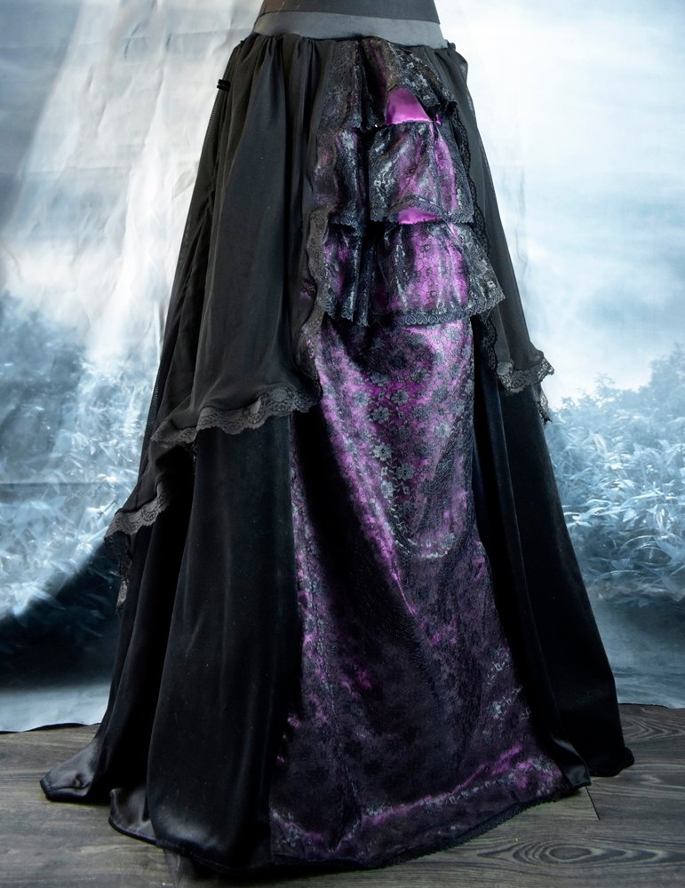 Adella Skirt - long steamed velvet, taffeta, lace and mesh steampunk goth witch skirt by Moonmaiden Gothic Clothing