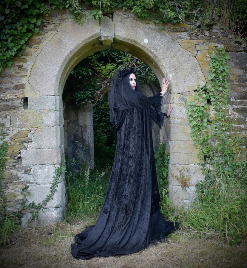Morticia Requiem Cloak - crushed velvet witchy goth cape by Moonmaiden Gothic Clothing