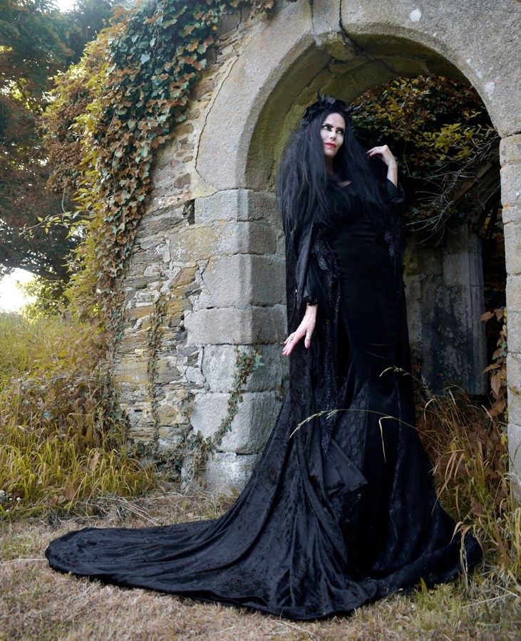 Morticia Requiem Cloak - crushed velvet witchy goth cape by Moonmaiden Gothic Clothing