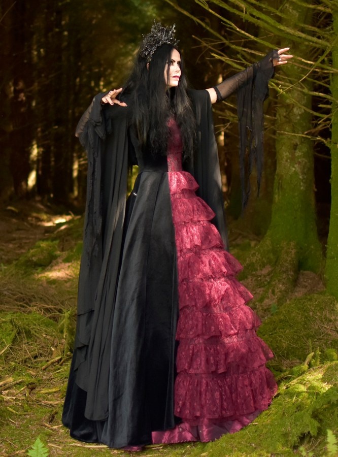 Scarlet in the Shadows Gown - steamed velvet and lace off-shoulder medieval ballgown by Moonmaiden Gothic Clothing