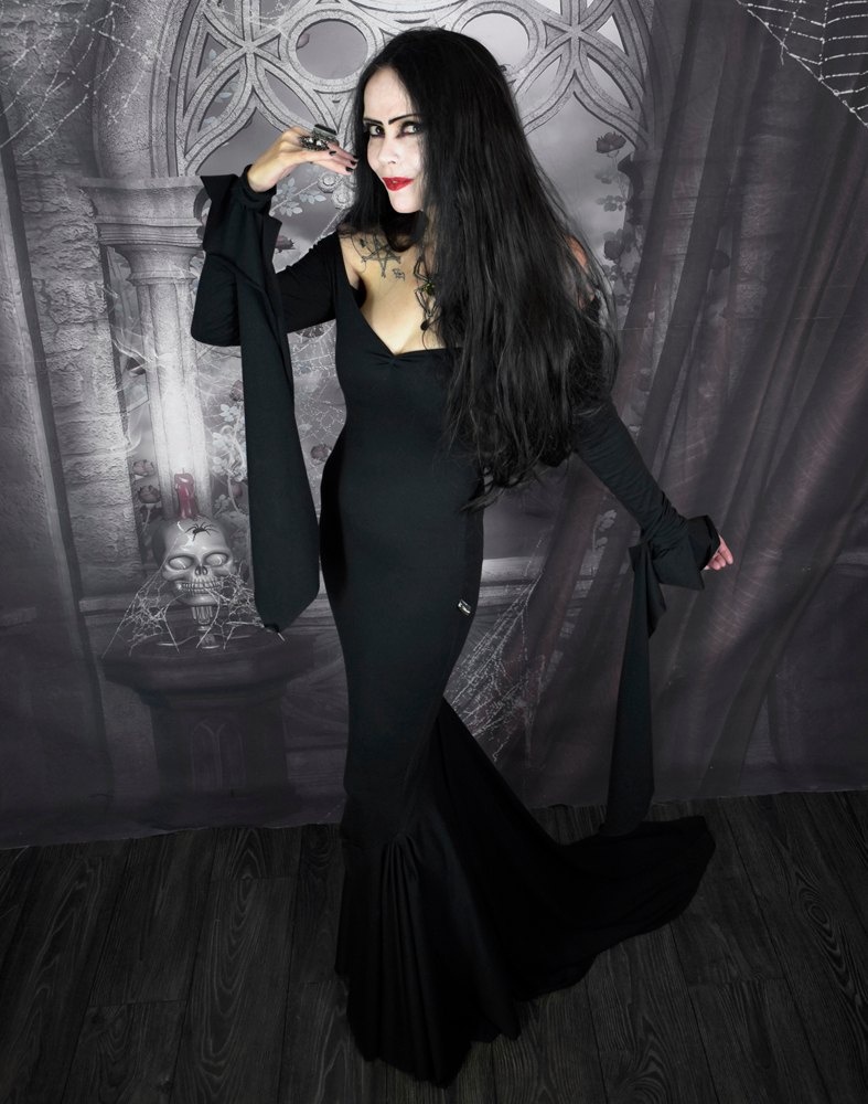 Morticia Raven Dress - cotton lycra addams family Morticia cosplay costume by Moonmaiden Gothic Clothing