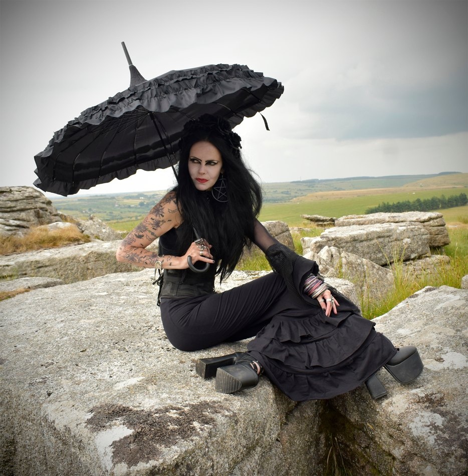 Nevermore Tears Skirt - long tiered cotton lycra morticia vamp skirt by Moonmaiden Gothic Clothing