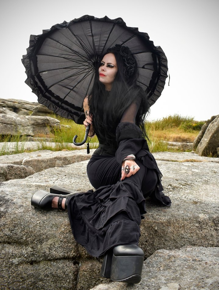 Nevermore Tears Skirt - long tiered cotton lycra morticia vamp skirt by Moonmaiden Gothic Clothing