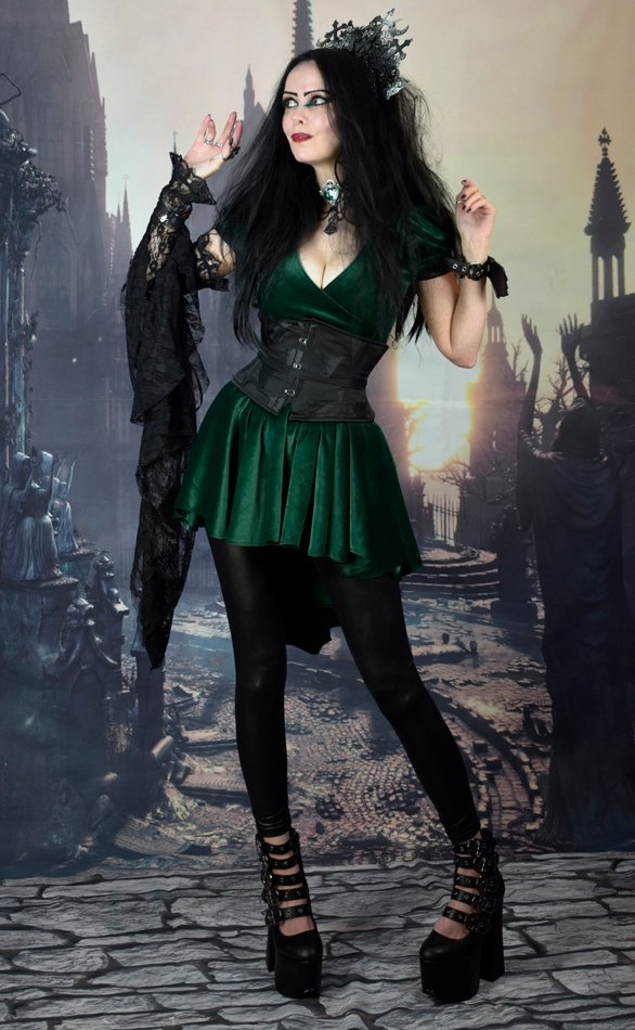 Sootikan Minidress - steamed velvet crossover hi-lo witchy mini dress by Moonmaiden Gothic Clothing