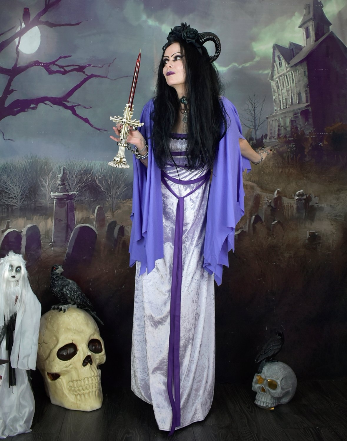 Lily Munster Dress - crushed velvet and mesh Yvonne De Carlo Munsters cosplay costume by Moonmaiden Gothic Clothing