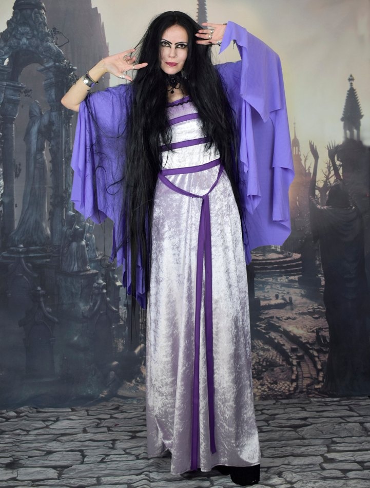Lily Munster Dress - crushed velvet and mesh Yvonne De Carlo cosplay costume by Moonmaiden Gothic Clothing