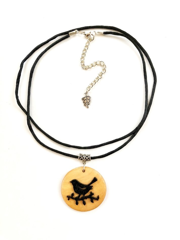 My Beautiful Gothic Wooden Bird Wrap-Around Necklace