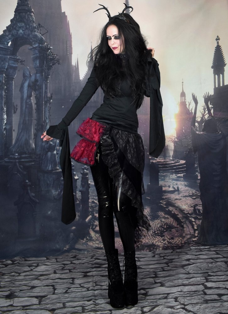 Mah Little Spooffeee Miniskirt - steamed velvet and lace steampunk witch mini skirt by Moonmaiden Gothic Clothing