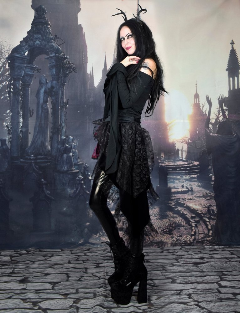 Mah Little Spooffeee Miniskirt - steamed velvet and lace steampunk witch mini skirt by Moonmaiden Gothic Clothing