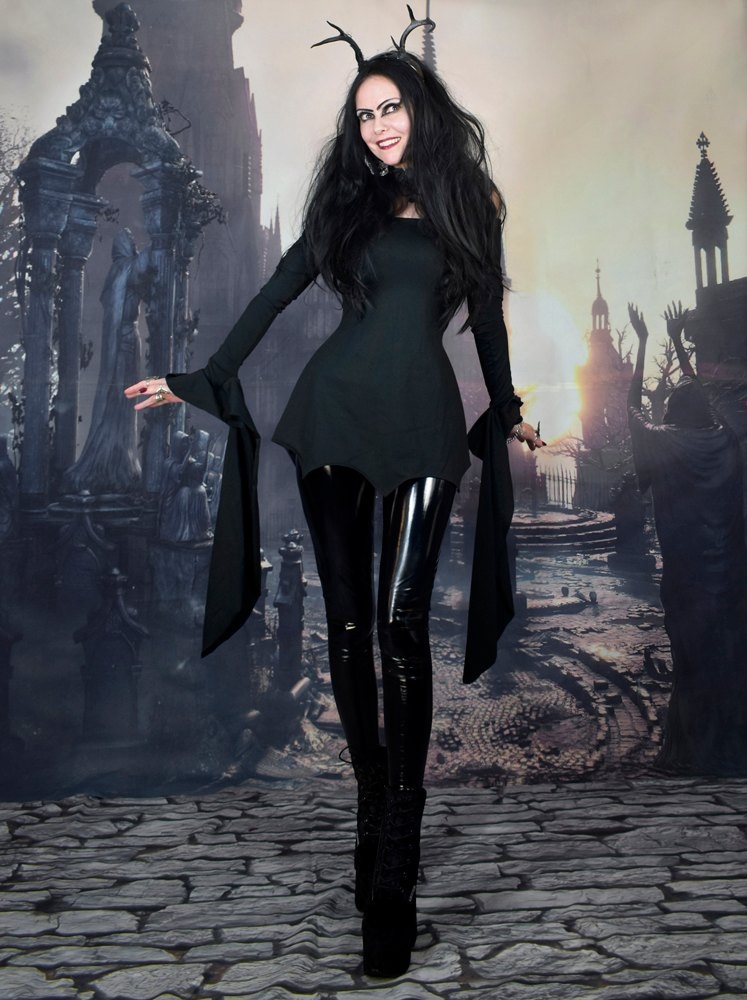 Darkraven Tunic Top - cotton lycra morticia elven goth long sleeved top by Moonmaiden Gothic Clothing