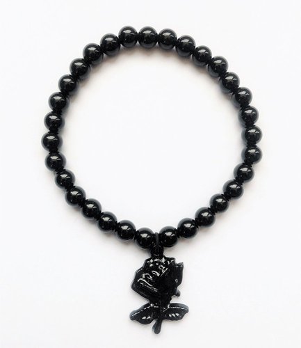 My Beautiful Gothic Black onyx gemstone and hand-painted black metal rose charm bracelet