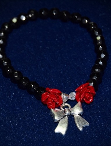 My Beautiful Gothic Bow and Roses Stretch Bracelet