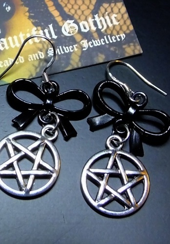 My Beautiful Gothic Pentagram and Bow Earrings