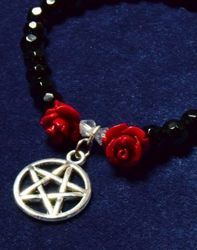 My Beautiful Gothic Pentagram and Roses Stretch Bracelet