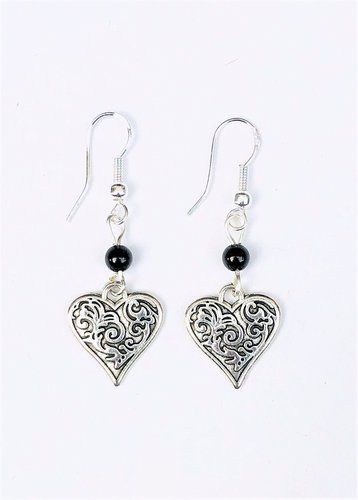 Heart and Black Onyx Earrings