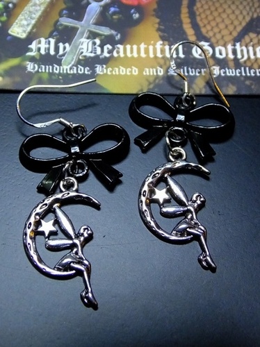 My Beautiful Gothic Moon Faerie and Bow Earrings