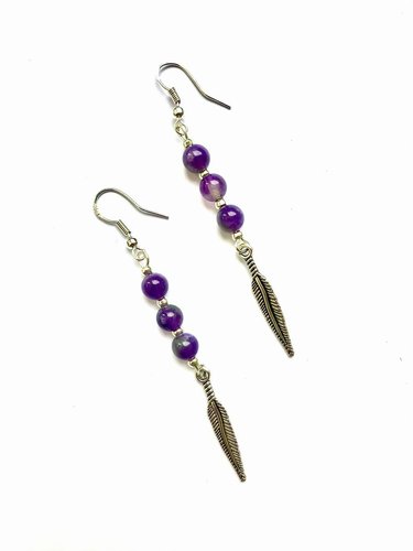 Amethyst & Feather Earrings