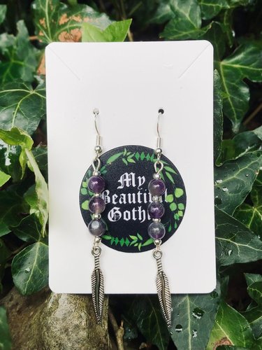 Amethyst &amp; Feather Earrings
