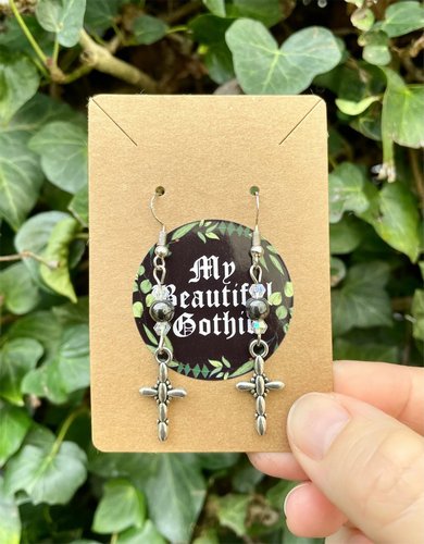 Hematite &amp; Decorative Cross Earrings