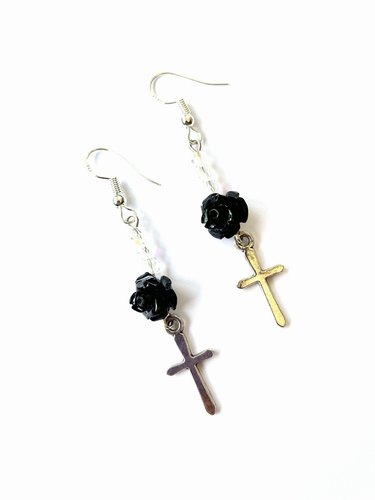 Black Rose & Cross Earrings