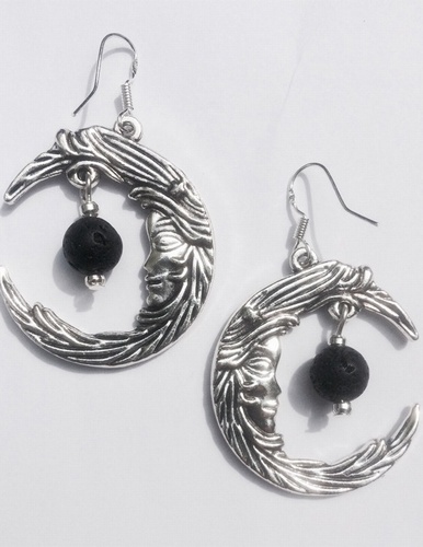My Beautiful Gothic Moon & Lava Rock aromatherapy earrings