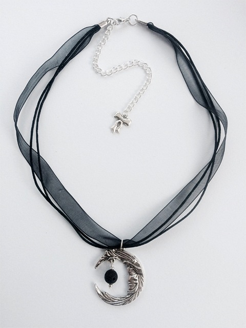 My Beautiful Gothic Moon & Lava Rock aromatherapy necklace