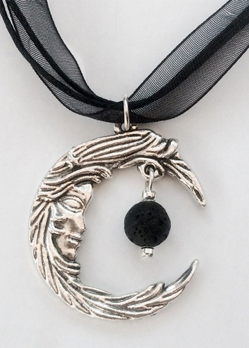 My Beautiful Gothic Moon &amp; Lava Rock aromatherapy necklace