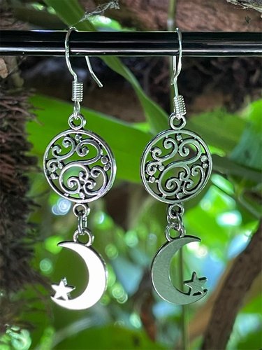 Filigree &amp; Moon Star Earrings